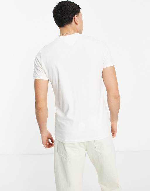 Tommy Jeans – Schmal geschnittenes T-Shirt in Creme mit großem Logo, 2 von 4