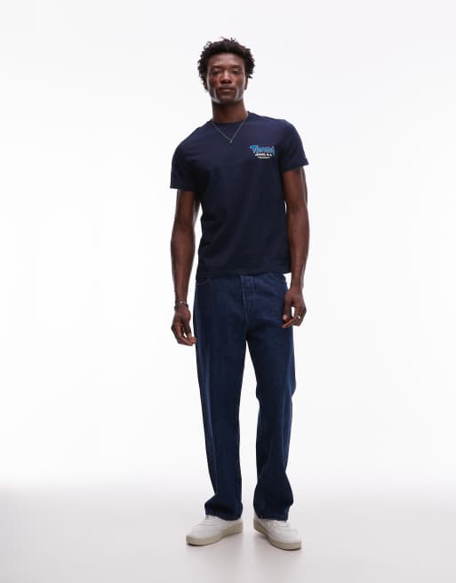 Tommy Jeans – Schmal geschnittenes T-Shirt in Marineblau mit Bubble-Logo auf der Brust, 2 von 5