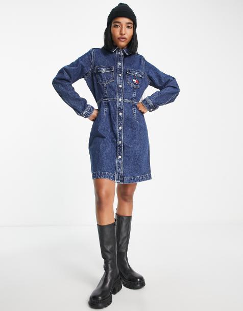 Tommy Jeans – Schmales Jeanskleid in dunkler Waschung mit Knopfleiste - view 1