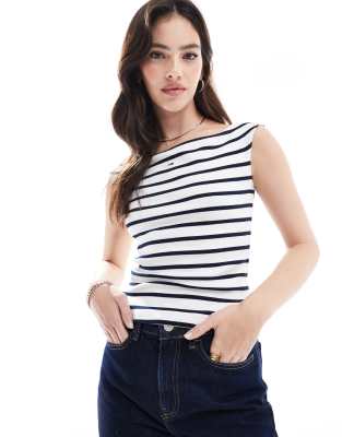 Tommy Jeans - Schulterfreies Oberteil in Weiß und Marineblau gestreift