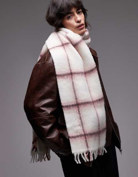Tommy Jeans - Sciarpa bianca e rosa a quadri con frange - view 1