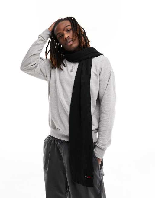 Tommy Jeans - Sciarpa con logo con bandiera, colore nero