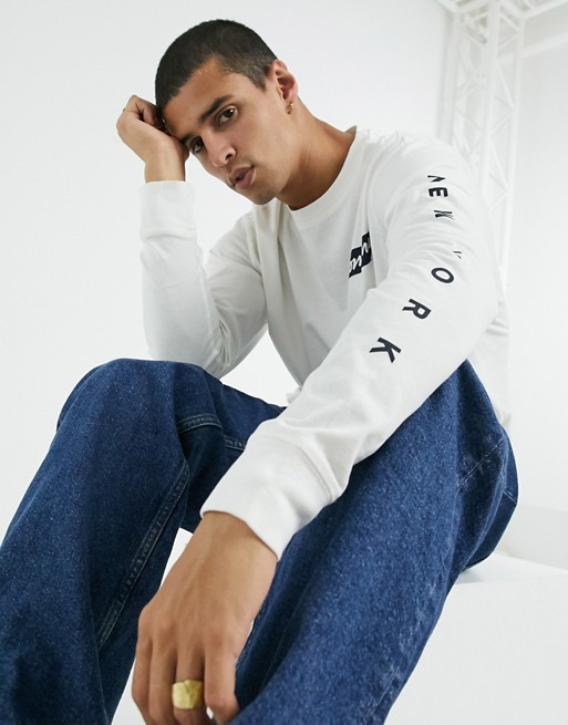 Tommy Jeans script box front and back logo long sleeve t-shirt in white