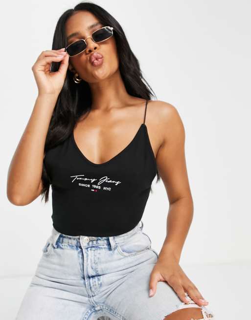 Tommy Jeans logo tape bodysuit in black