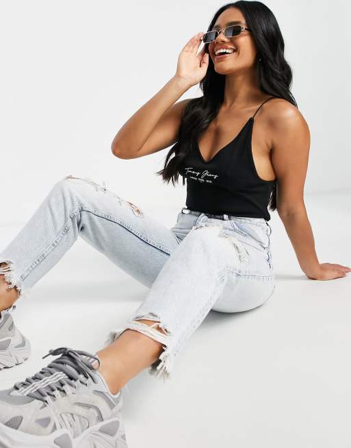 White bodysuit black store jeans