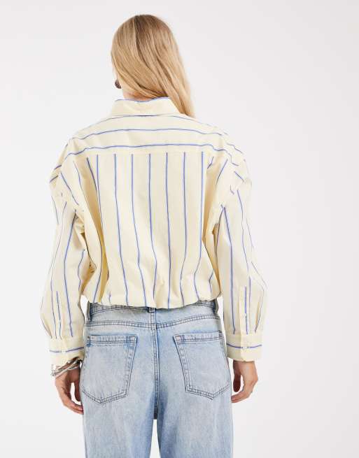 Tommy Jeans script logo cropped shirt in yellow stripe, 3 of 4