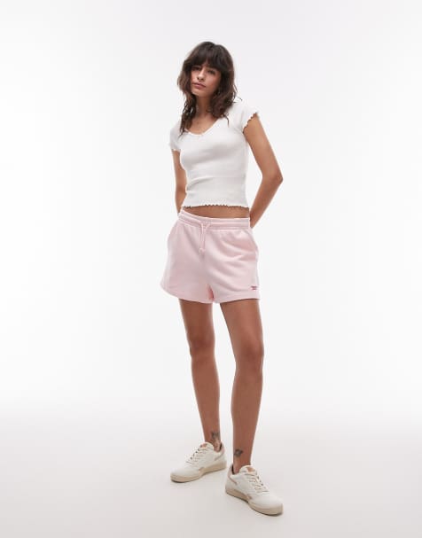 Tommy Jeans script logo jersey shorts in baby pink - view 1