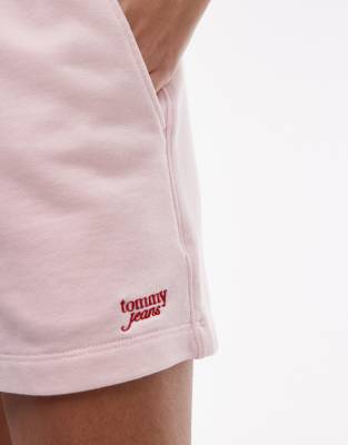 Tommy Jeans Script Logo Jersey Shorts In Pink