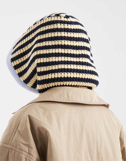 Tommy Jeans script logo knit bonnet in yellow stripe, 3 of 3