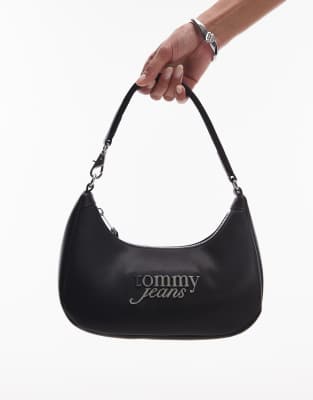 Tommy Jeans Script Logo Shoulder Bag In Black