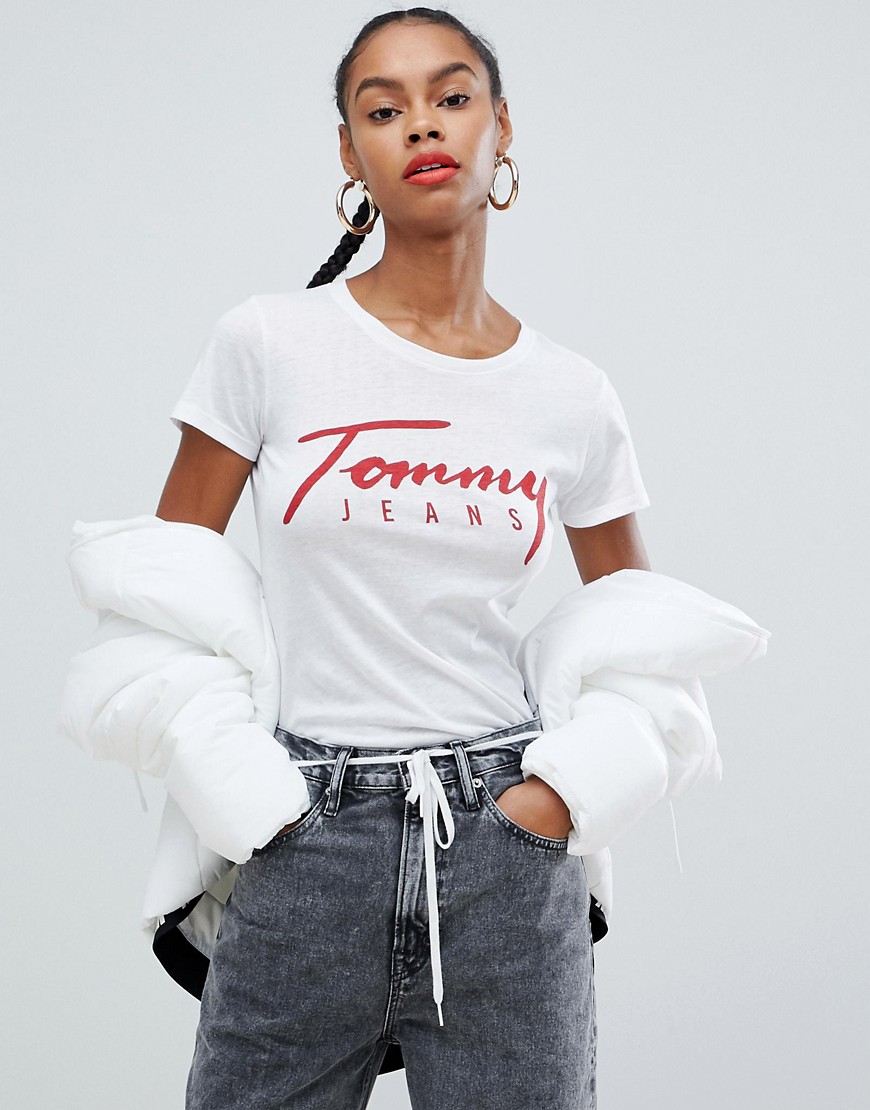 Tommy Jeans script logo t-shirt with organic cotton-White
