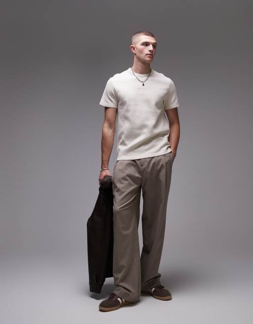 [ JEANS] Slim Waffle Embroidered T-shirt ★人気★ Tommy Jeans script logo waffle knit t-shirt in beige | ASOS