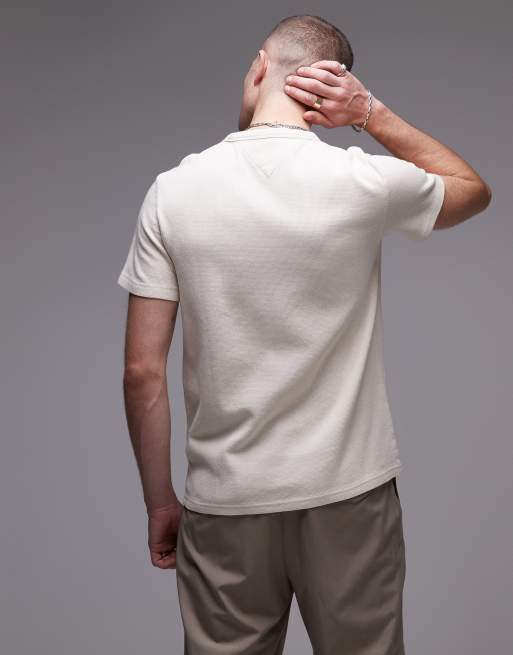 Tommy Jeans script logo waffle knit t-shirt in beige | ASOS