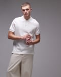 [Tommy Jeans] Tommy Jeans script logo waffle polo in off white Chest 36-38 Ecru
