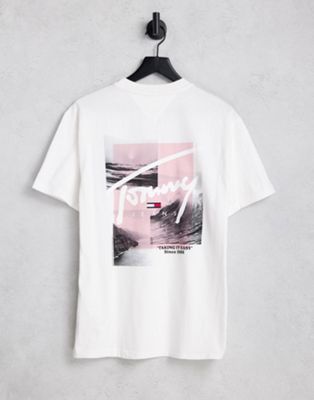 Tommy Jeans script photo back print t-shirt relaxed fit in white
