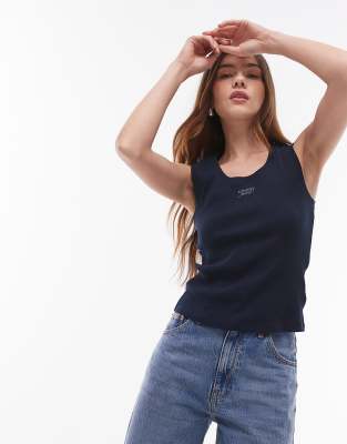 Tommy Jeans Script Rib Knit Tank Top In Navy