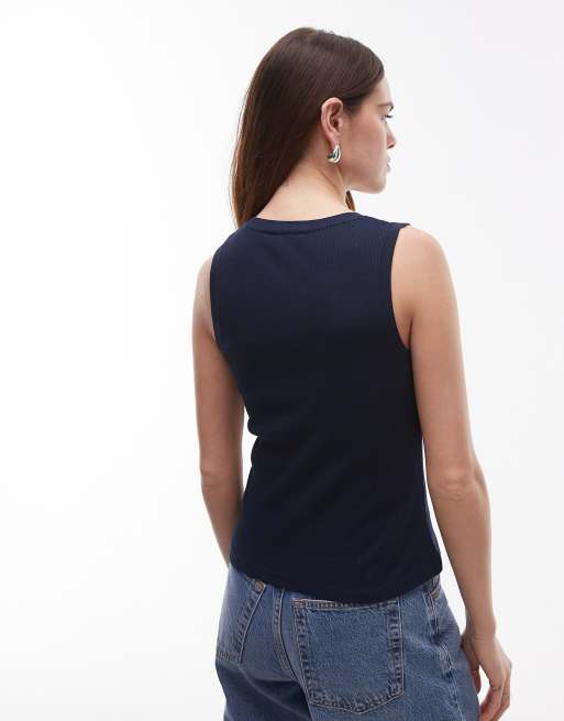 Tommy Jeans script rib knit tank top in navy, 3 of 4