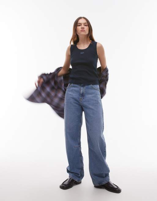 Tommy Jeans script rib tank top in navy, 2 of 4