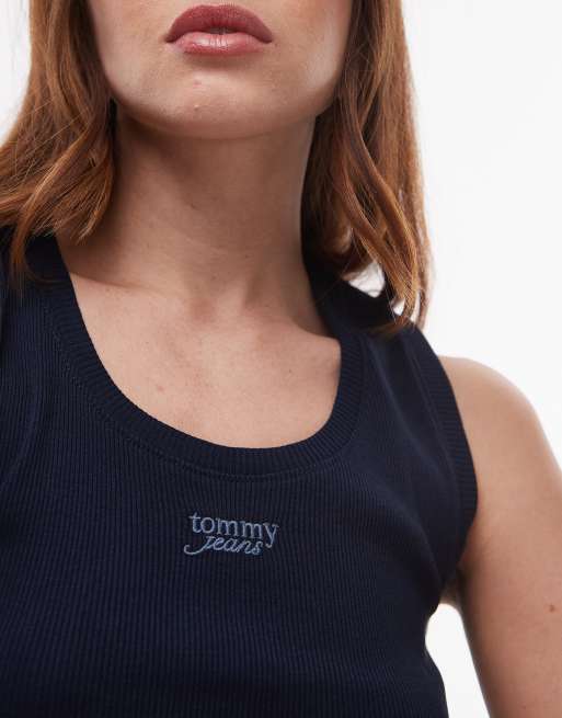 Tommy Jeans script rib tank top in navy, 4 of 4