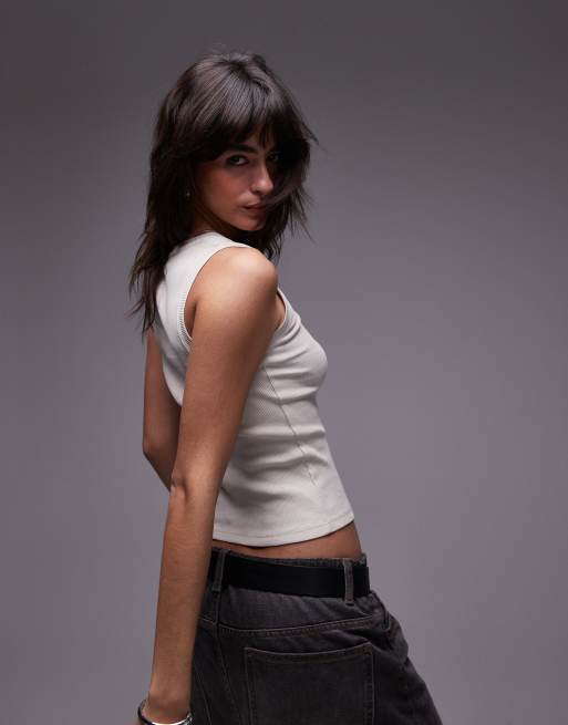 Tommy Jeans script rib tank top in off white, 4 of 4
