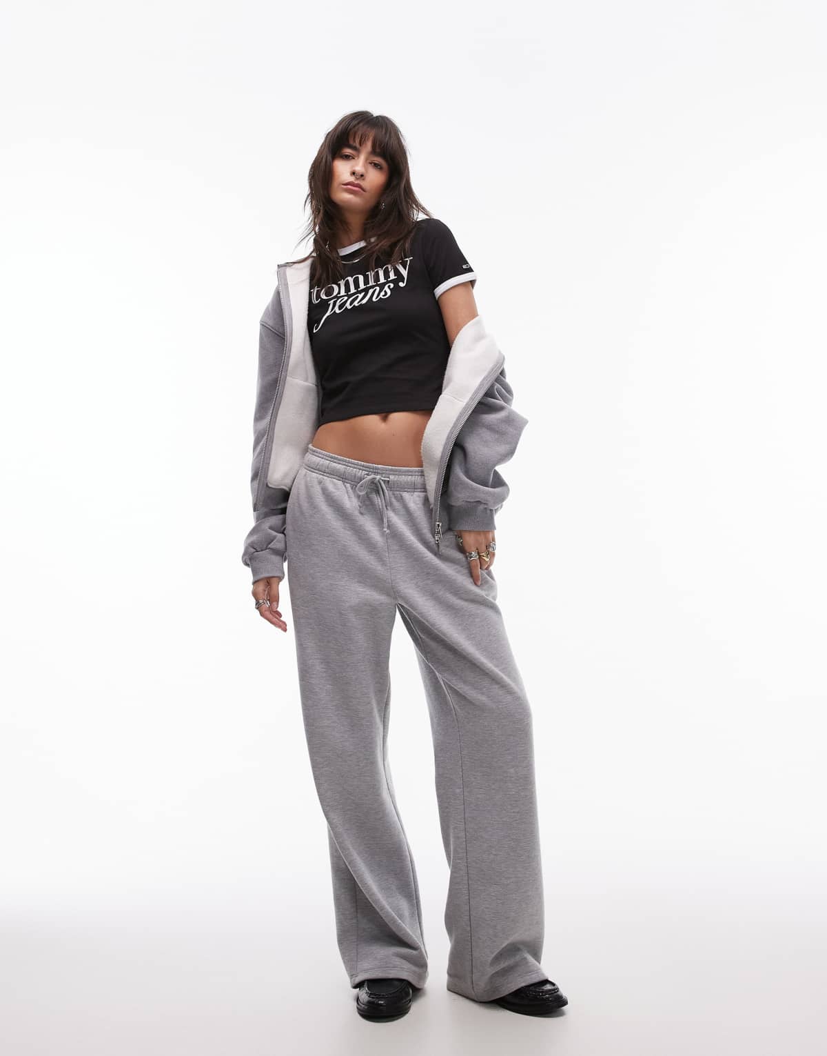 Tommy Jeans script ringer t-shirt in black and white