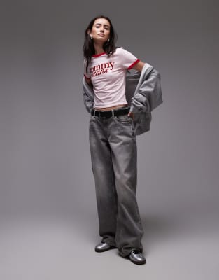 Tommy Jeans Script Ringer T-shirt In Pink