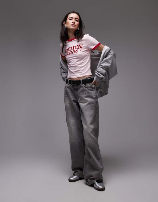 Tommy Jeans script ringer t-shirt in pink and red, 2 of 4