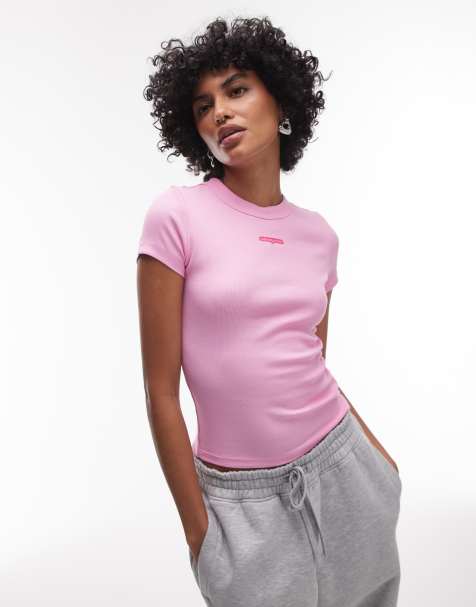 Tommy Jeans script slim t-shirt in bright pink - view 1
