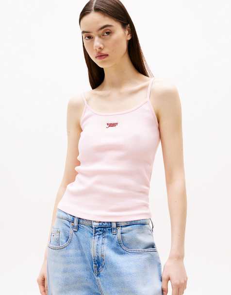 Tommy Jeans script strappy top in Light Pink - view 1