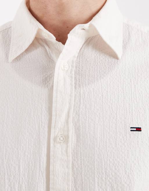 Tommy Jeans - Seersucker overhemd met korte mouwen in crème, 5 van 5