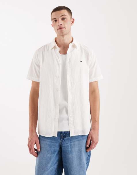 Tommy Jeans seersucker short sleeve shirt in cream - view 1