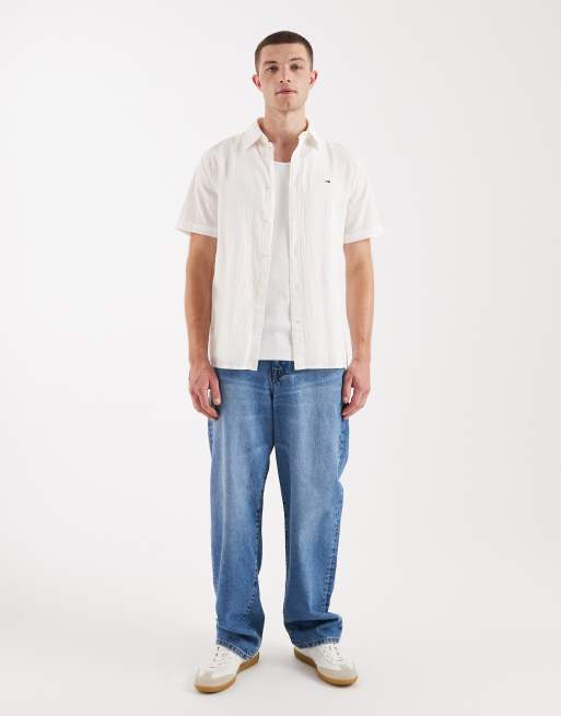 Tommy Jeans seersucker short sleeve shirt in cream, 2 of 5