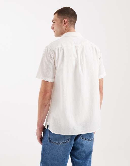 Tommy Jeans seersucker short sleeve shirt in cream, 3 of 5