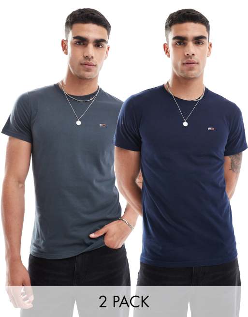 Tommy Jeans - Set van 2 T-shirts met klein logo in grijs en marineblauw