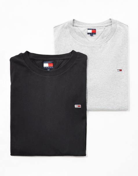 Tommy Jeans - Set van 2 T-shirts met vlaglogo in zwart en grijs - view 1