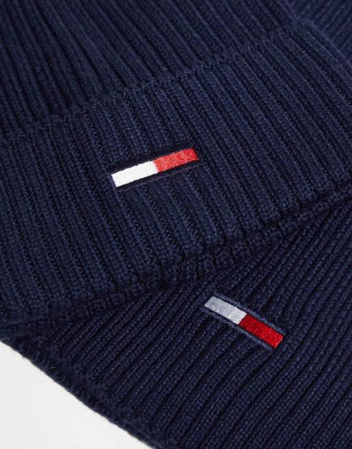 Tommy Jeans - Set van muts met vlaglogo en sjaal in donkerblauw, 3 van 4