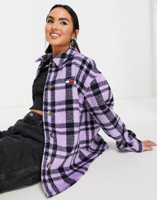 Tommy Jeans shacket in lilac plaid