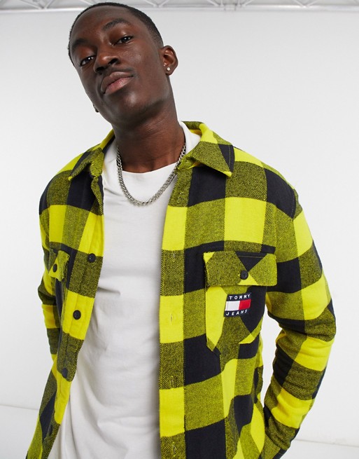 Tommy Jeans sherpa borg lined check flannel overshirt in yellow