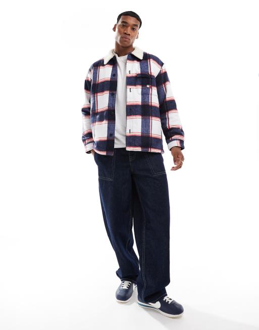 Tommy Jeans Sherpa Collar Check Casual Overshirt in Multi ASOS