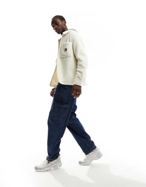 Tommy Jeans - Sherpa overshirt met stevig logo in wit
