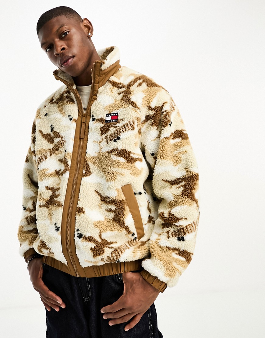 Tommy Jeans sherpa puffer jacket in camo and black
