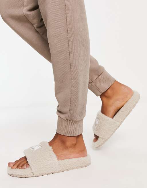 Tommy Jeans sherpa slippers in cream