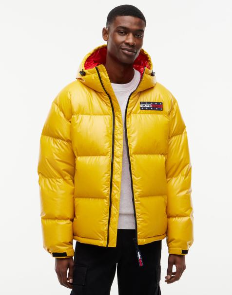Tommy Jeans Shiny down hooded alaska puffer jacket in countryside yellow - view 1