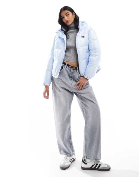 Tommy Jeans Shiny hooded puffer jacket in blue - view 1