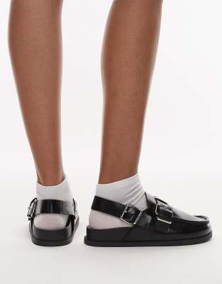 Tommy Jeans Shiny Leather Mules In Black