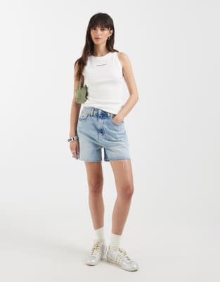 Short mom en jean - Bleu clair délavé W32