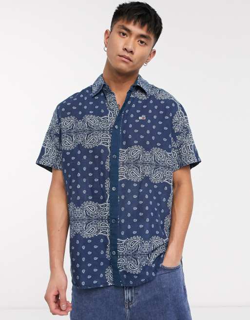 Tommy Jeans short sleeve bandana print shirt comfort fit in blue