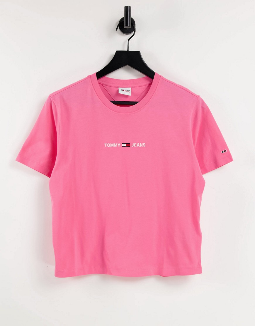 Tommy Jeans short sleeve flag logo t-shirt in pink