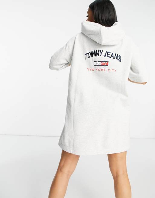 Tommy Jeans short sleeve hoodie dress in grey