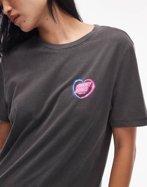 Tommy Jeans short sleeve relaxed fit neon logo t-shirt in black, 4 of 4